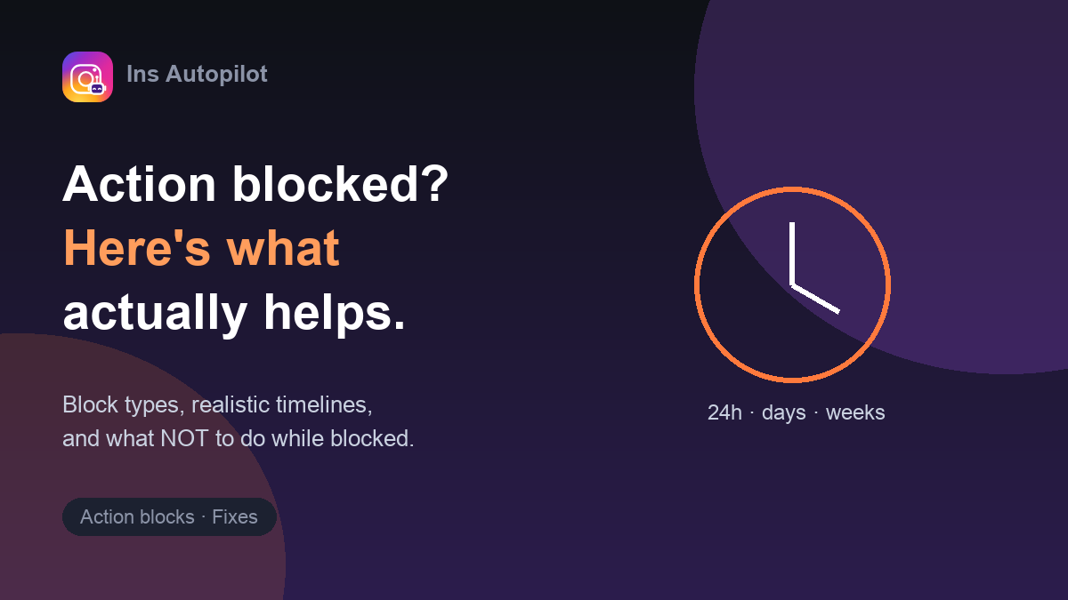 Action blocked on Instagram — clock showing 24h to weeks